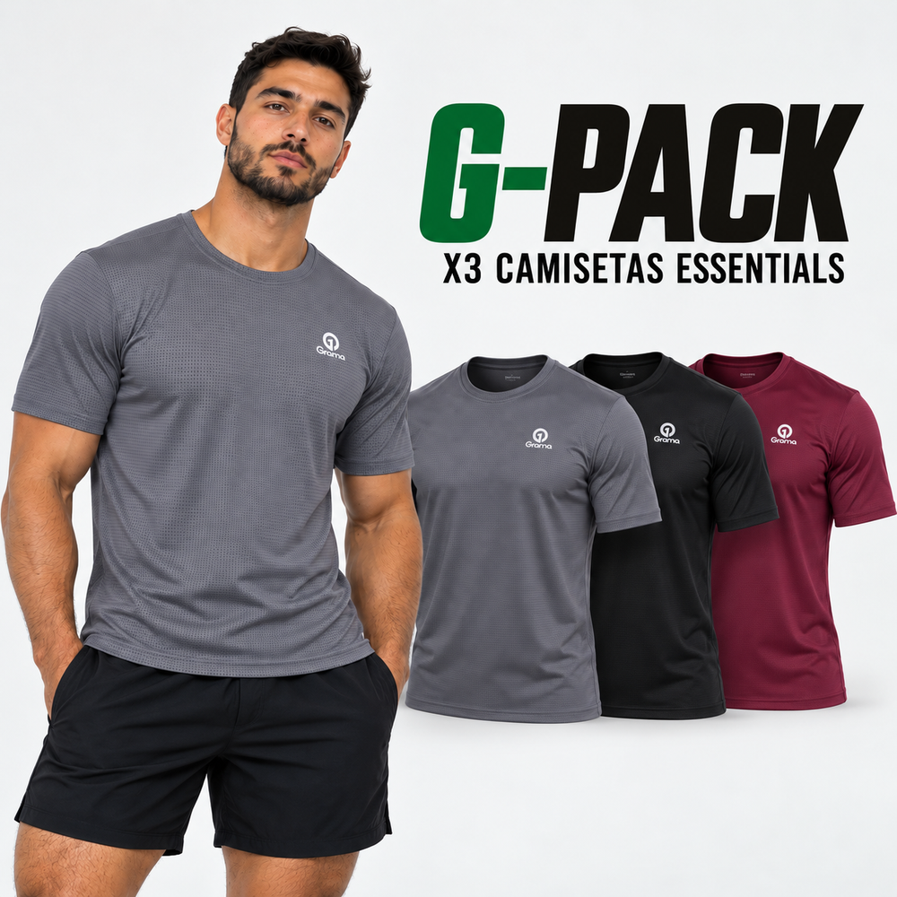 G-Pack x3 Camisetas Essentials Grama para hombre en gris, negro y vino tinto