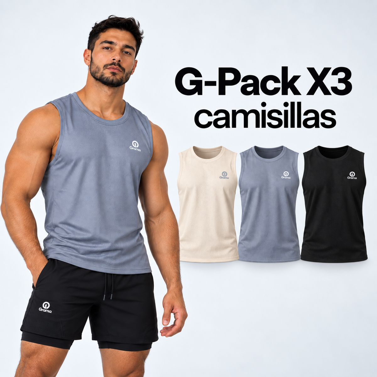 G-Pack x3 Camisillas Essentials para hombre en beige, gris y negro