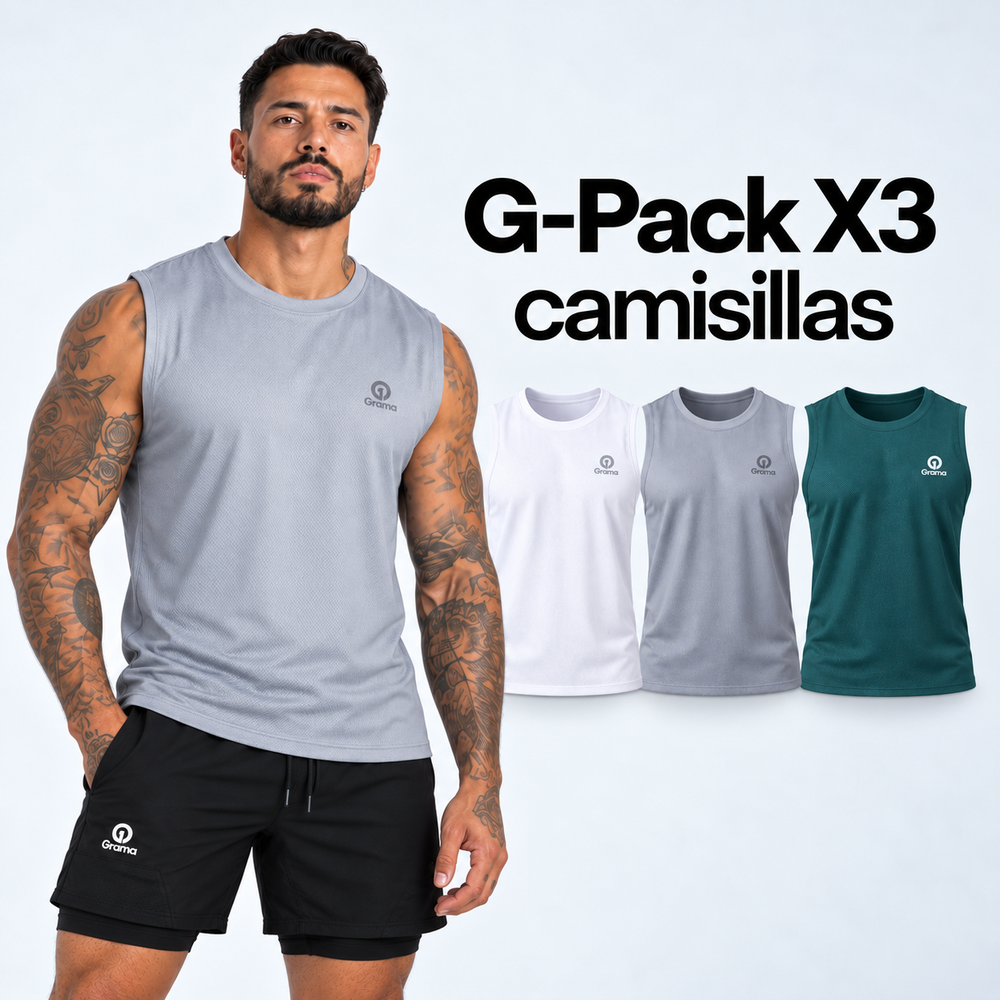 G-Pack x3 Camisillas Essentials para hombre en blanco, gris y verde