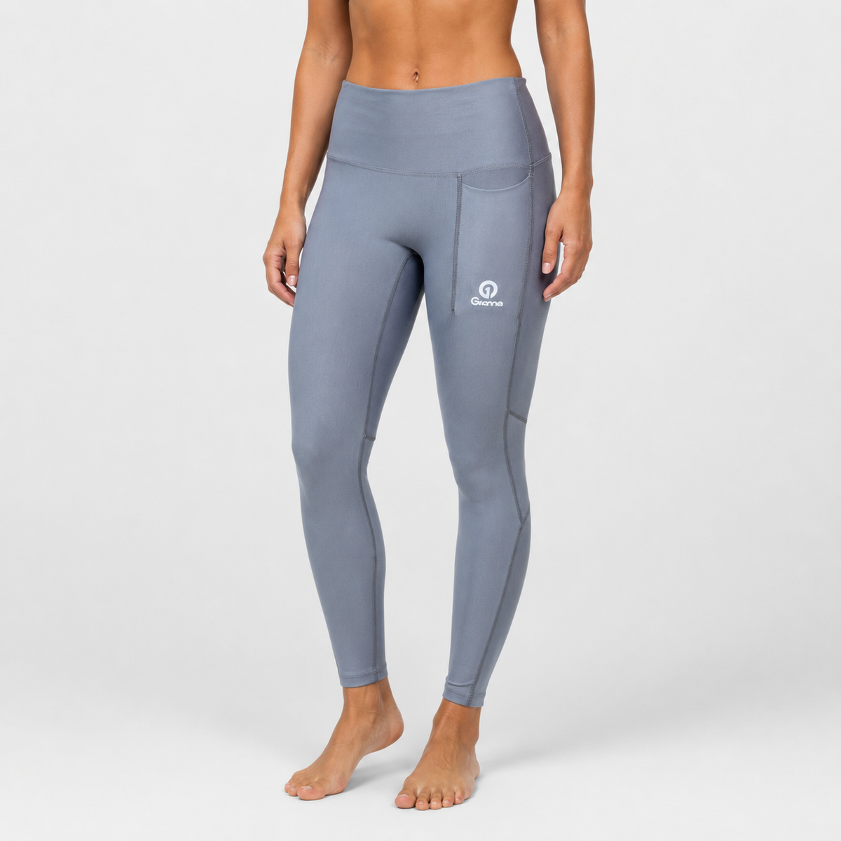 Leggings Cleiro 2 gris para mujer con bolsillo lateral, vista frontal [color:gris]