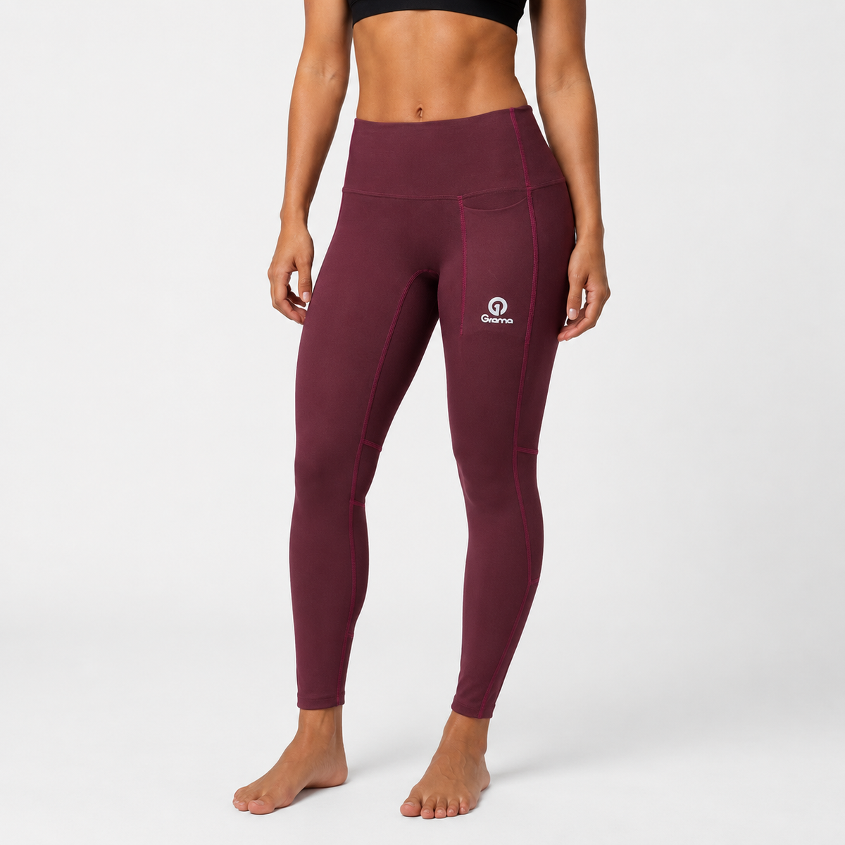 Leggings Cleiro 2 vino tinto para mujer con bolsillo lateral, vista frontal