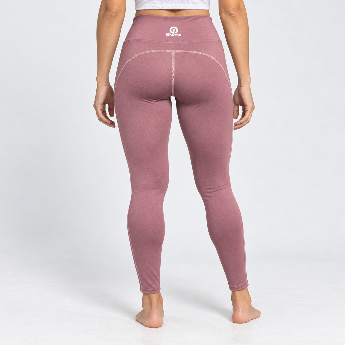 Licra Rose rosa, vista posterior con costuras de contorno y logo Grama