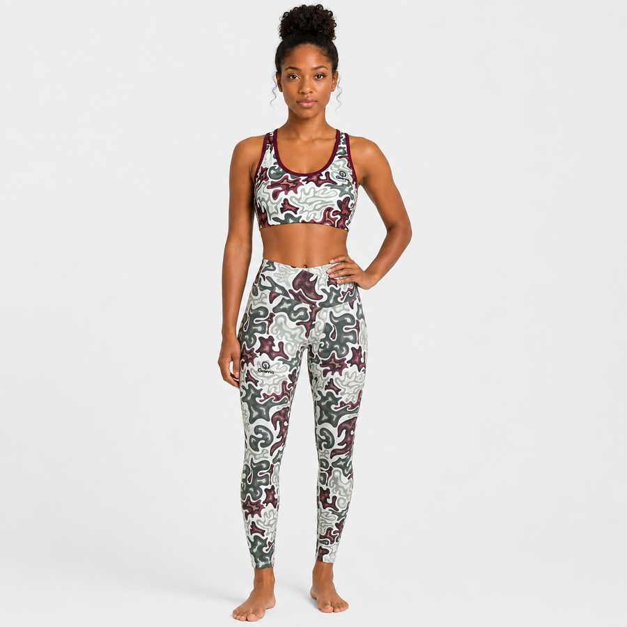 Conjunto Deportivo Sublimado para mujer, vista frontal del top y leggings
