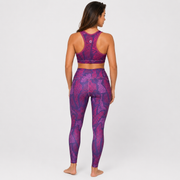 Conjunto Deportivo Sublimado 26 morado, vista posterior del top y los leggings