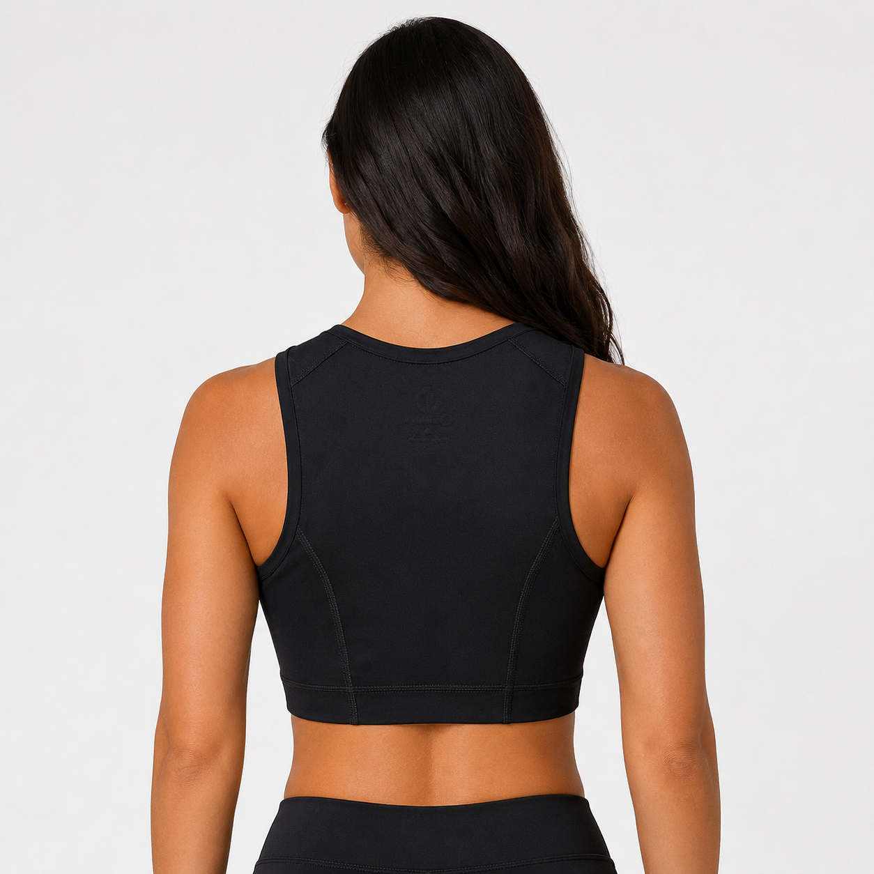 Top Niza negro para mujer vista posterior mostrando la espalda cubierta y la banda inferior