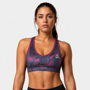 Top Sublimado 26 para mujer, vista frontal en sublimado negro y morado