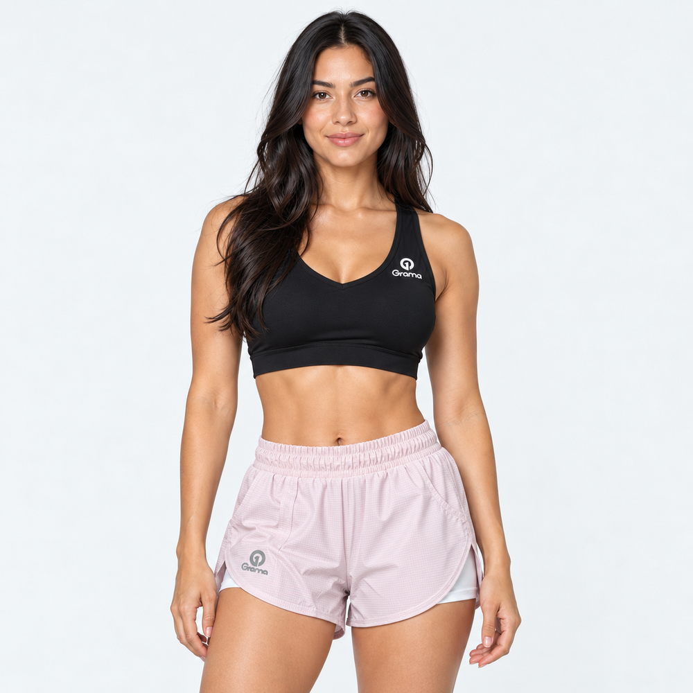 Pantaloneta deportiva Tabita II rosa claro para mujer, vista frontal con short interior blanco